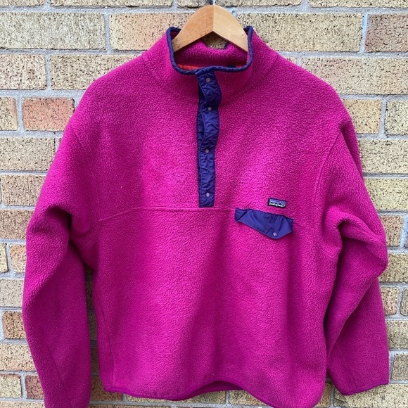 Vintage 90s Patagonia Snap Fleece Sweater Large Pink - Picture 11 of 15